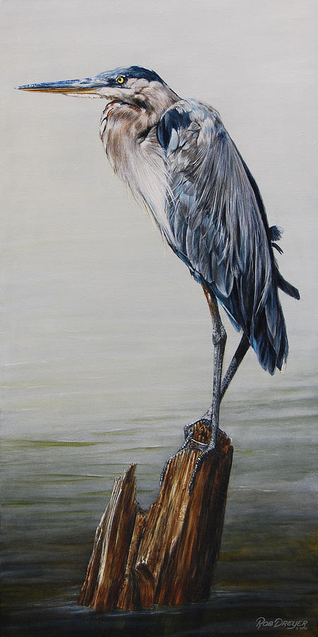 Great Blue Heron Painting - The Sentinel - Portrait of a Great Blue Heron by Dreyer Wildlife Print Collections 