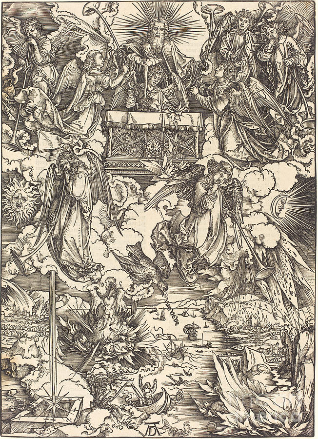 The Seven Angels With The Trumpets Drawing by Albrecht D?rer