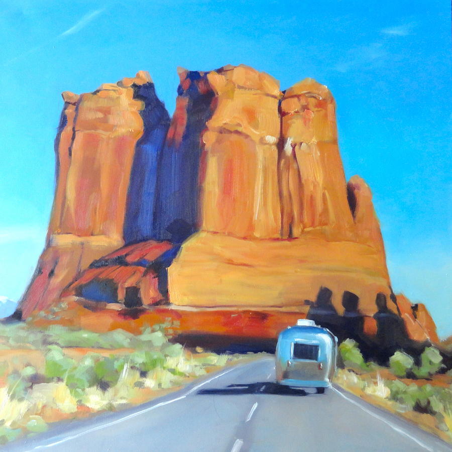 Airstream Trailer Painting - The Shadow of the Three Gossips Arches Utah by Elizabeth Jose