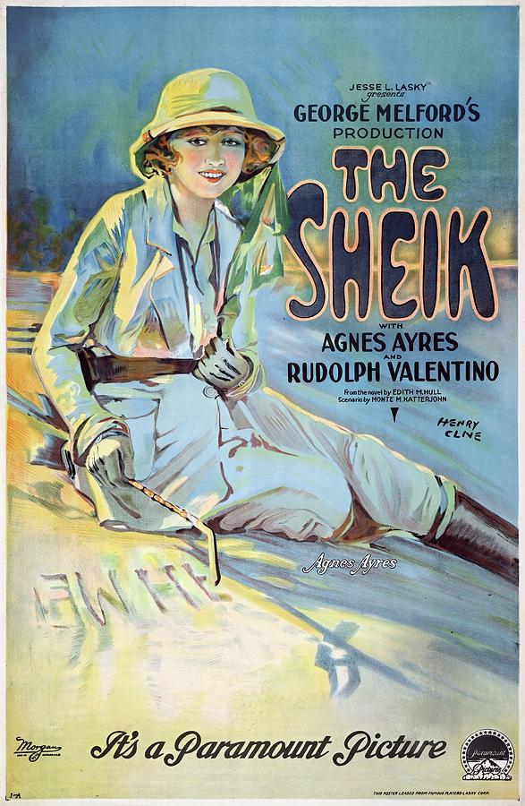 The Sheik with Agnes Ayres and Rudolph Valentino, movie poster, 1921 Painting by Vincent Monozlay