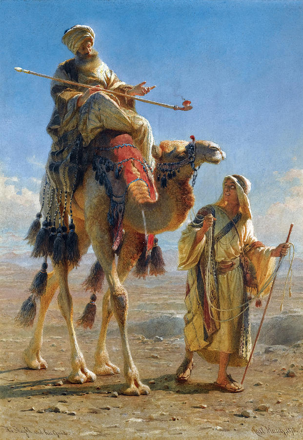 Carl Haag Drawing - The Sheikh and his guide by Carl Haag