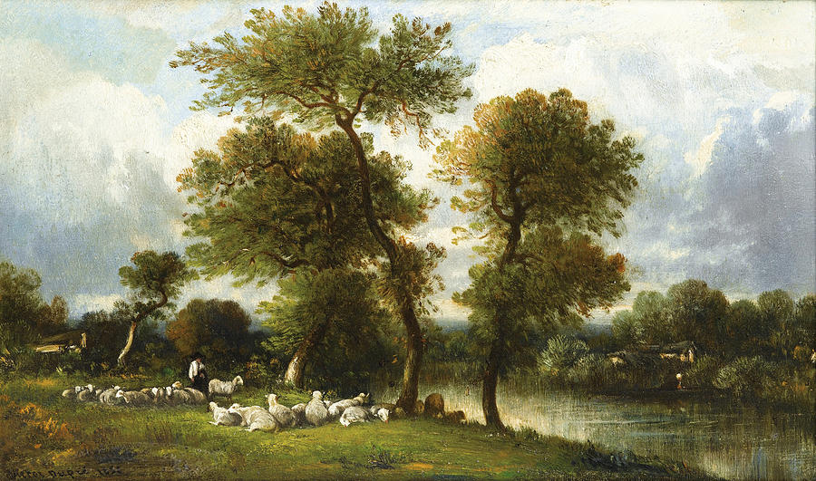 The shepherds break with  his sheep Painting by Leon-Victor Dupre