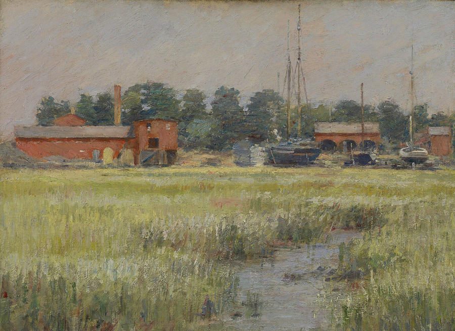 The Ship Yard, Cos Cob Painting by Theodore Robinson