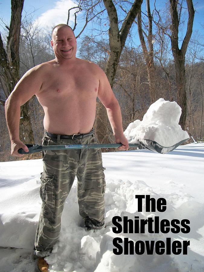 Guy in his underwear proud of his snow shoveling job (possibly