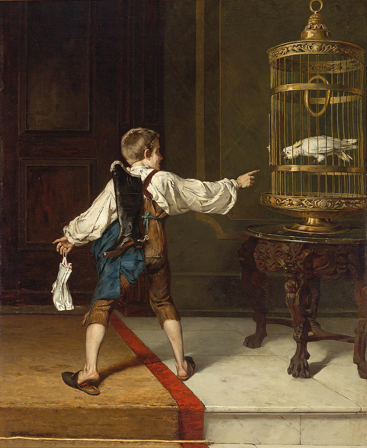 The Shoeshine Boy and the Cockatoo Painting by Christian Ludwig Bokelmann