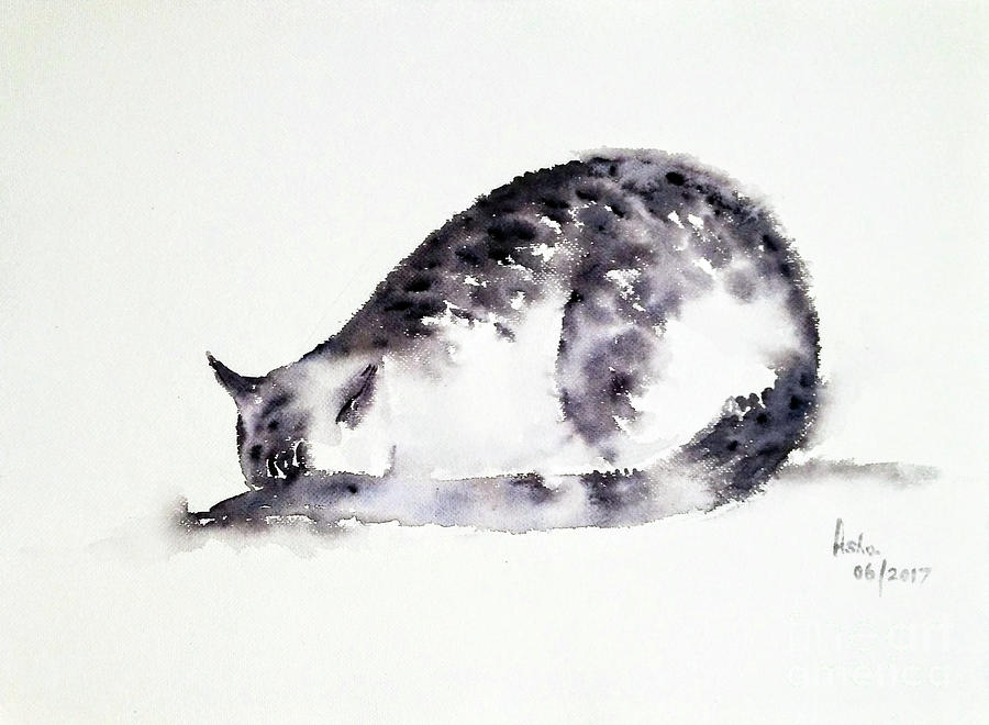 The Shy cat Painting by Asha Sudhaker Shenoy