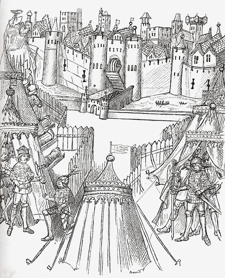 Castle Drawing - The Siege Of Rouen, France, 1418. From by Vintage Design Pics