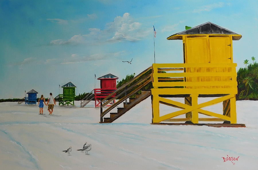 Beach Painting - The Siesta Key Lifeguard Stands by Lloyd Dobson
