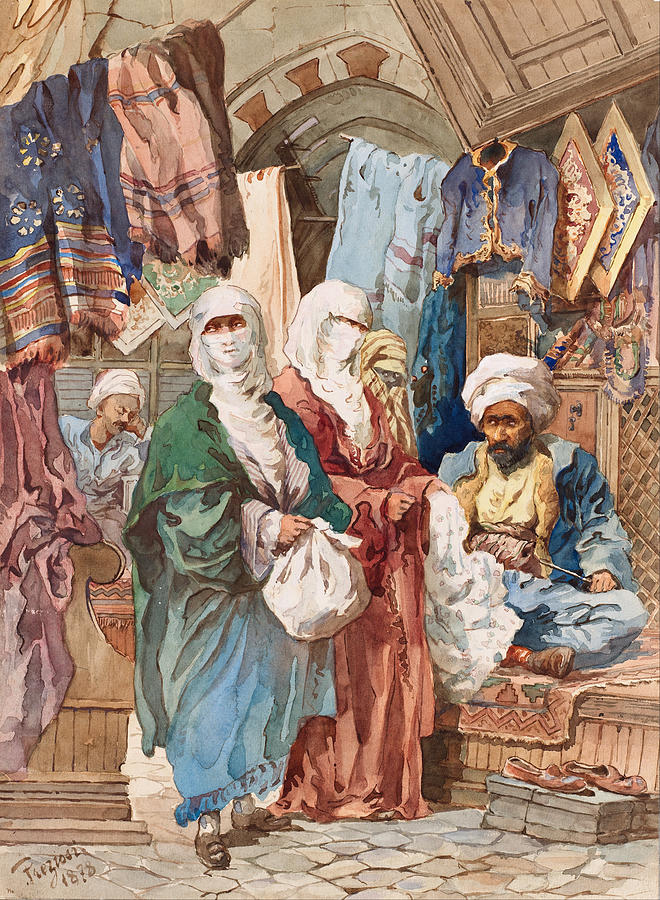 The Silk Bazaar Painting by Amedeo Preziosi 