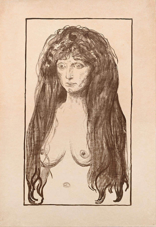 Edvard Munch Drawing - The Sin by Edvard Munch