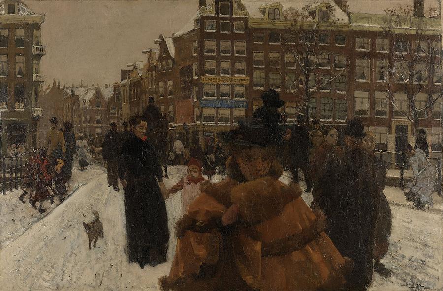 The Singel Bridge at the Paleisstraat in Amsterdam, 1896 Painting by Vincent Monozlay