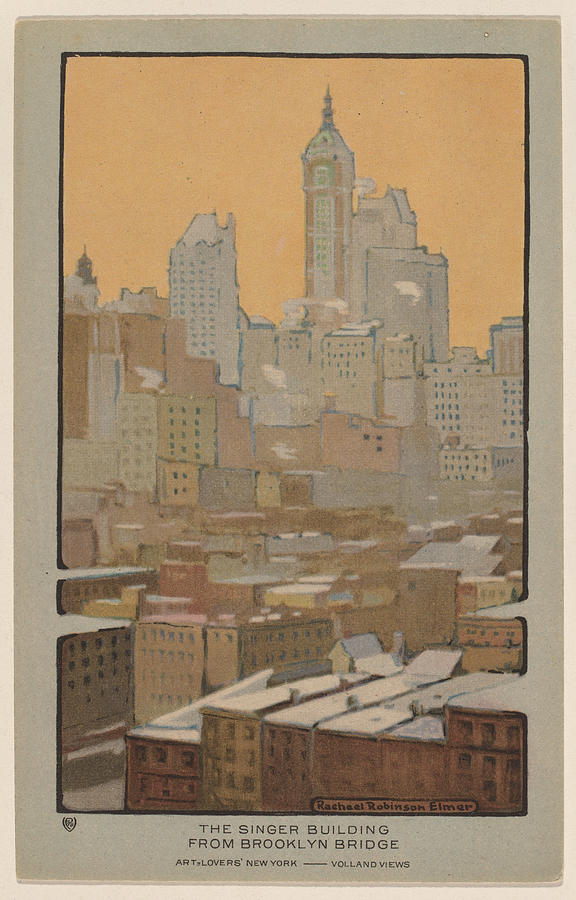 New York City Drawing - The Singer Building From Brooklyn Bridge by Rachael Robinson Elmer