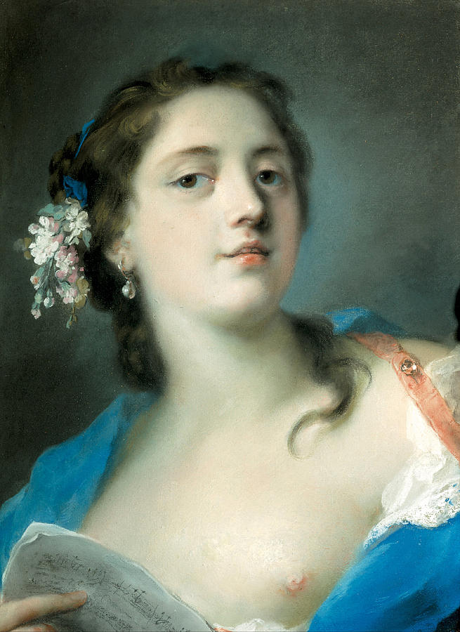 Rosalba Carriera Painting - The Singer Faustina Bordoni with a Musical Score by Rosalba Carriera
