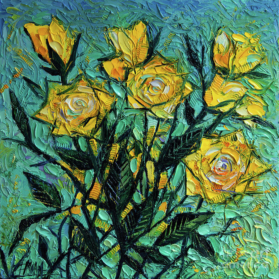 The Sky of Yellow Roses Diptych - Upper Panel Painting by Mona Edulesco