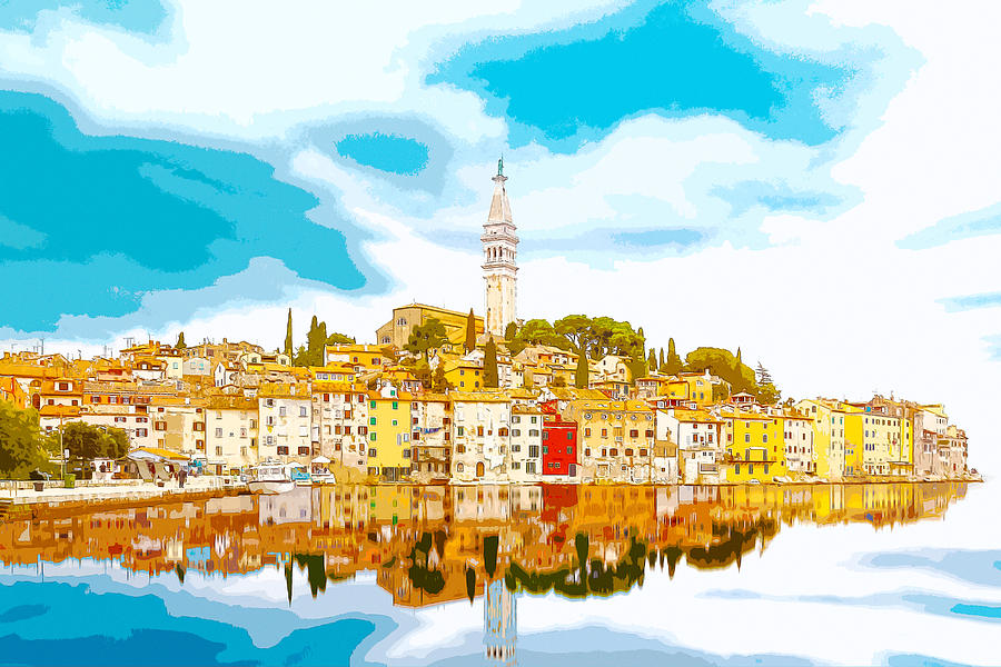 The Skyline of the picturesque fishing port of Rovinj/Rovigno in Digital Art by Anthony Murphy
