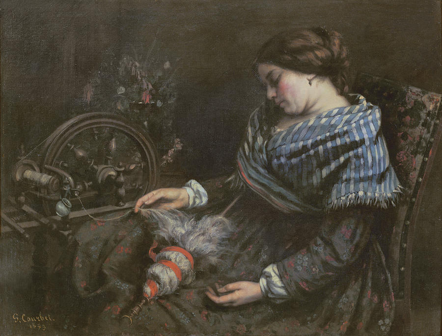 Flowers Still Life Painting - The Sleeping Embroiderer by Gustave Courbet