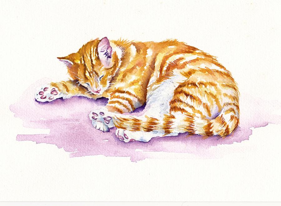 Cat Painting - The Sleepy Kitten by Debra Hall