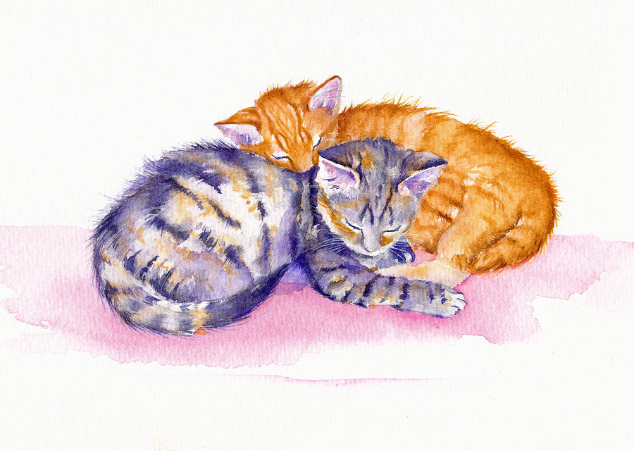 Cat Painting - The Sleepy Kittens by Debra Hall