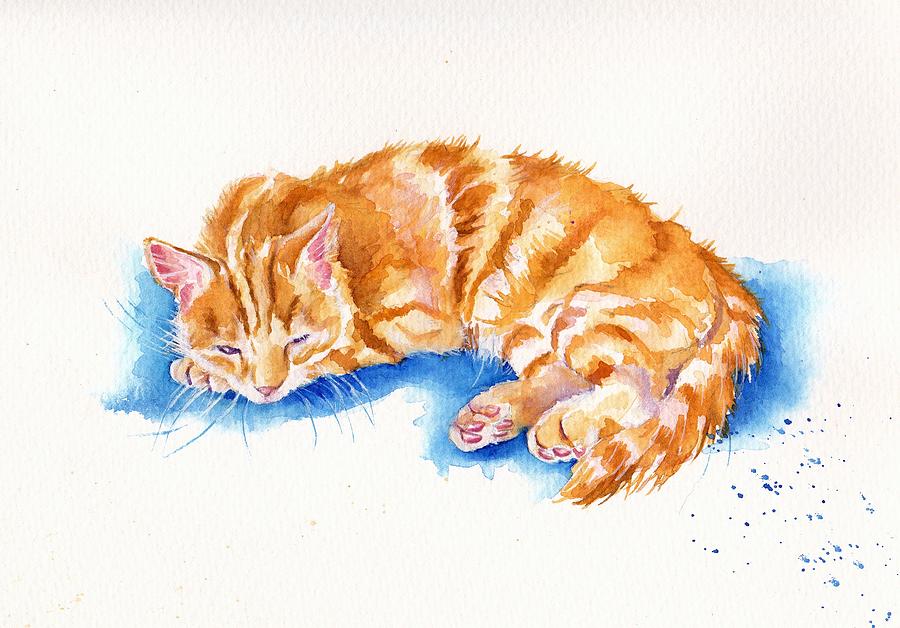 Cat Painting - The Sleepy Marmalade Cat by Debra Hall