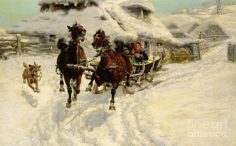 Winter Painting - The Sleigh Ride by JFJ Vesin