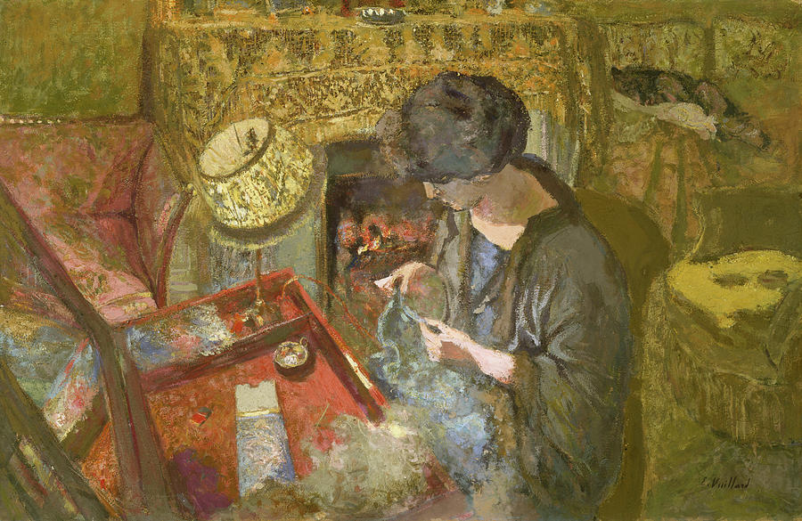 Edouard Vuillard Painting - The Small Drawing-Room - Madame Hessel at Her Sewing Table by Edouard Vuillard