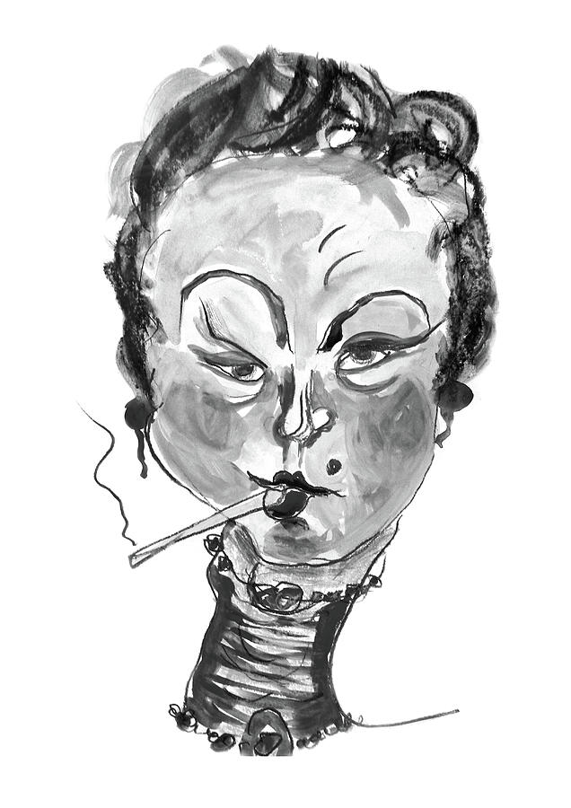 The Smoker - Black and White Painting by Marian Voicu