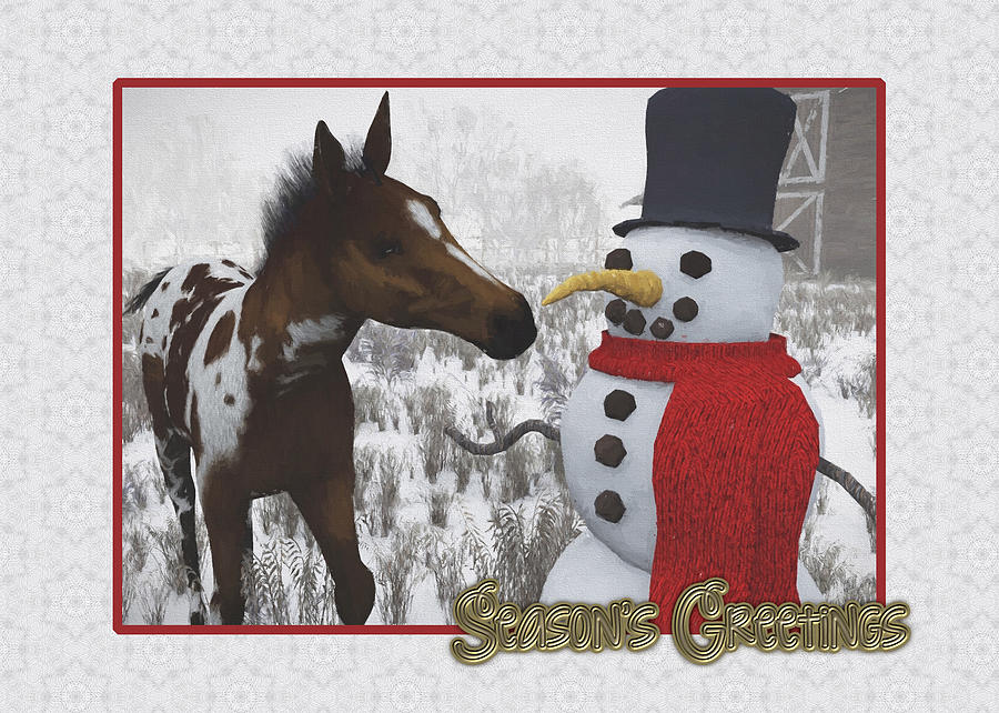 The Snowman and the Curious Foal Digital Art by Jayne Wilson