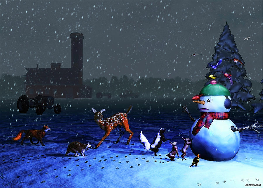 Magic Digital Art - The Snowmans Visitors by Ken Morris