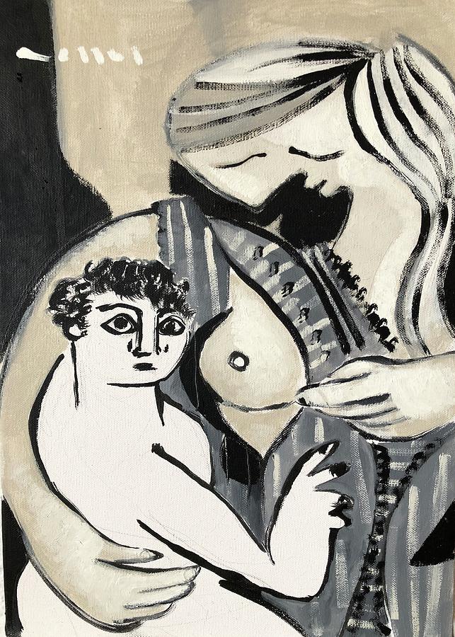 Black And White Painting - The Son and The Mother  by Mark M Mellon