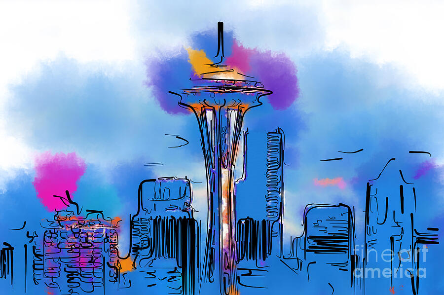 The Space Needle In Soft Abstract Digital Art by Kirt Tisdale