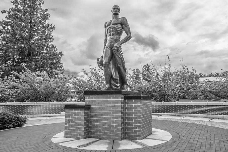 Michigan State University Photograph - The Spartan Statue Black and White  by John McGraw