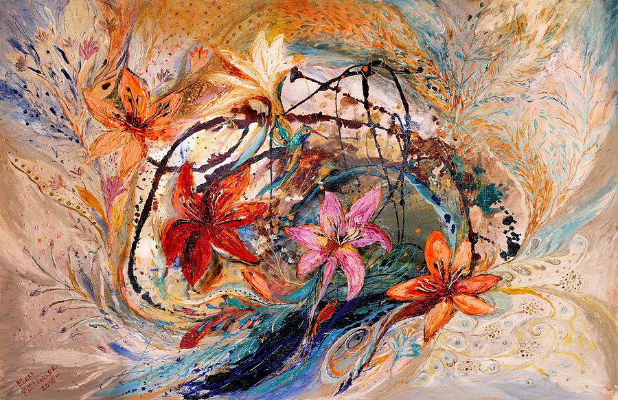 The Splash Of Life 17. Humming-bird and exotic flowers Painting by Elena Kotliarker