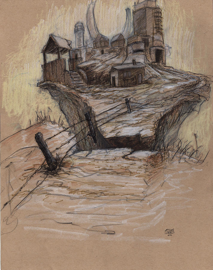 Shanty Town Drawing - The Splinter Rock Factory by Ethan Harris