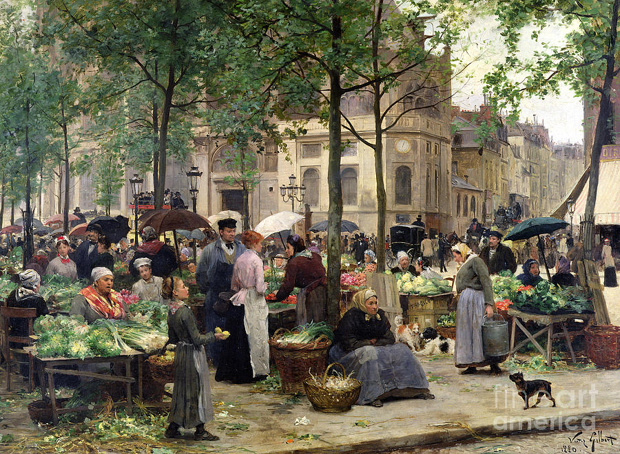 The Square in front of Les Halles Painting by Victor Gabriel Gilbert