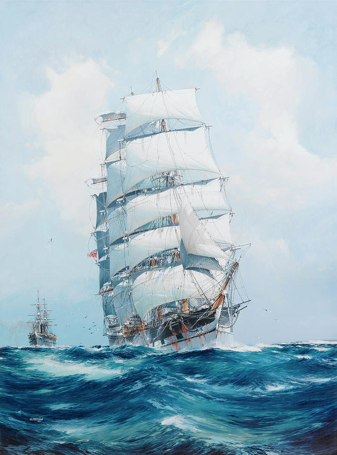 The squarerigged wool clipper Argonaut under full sail and running