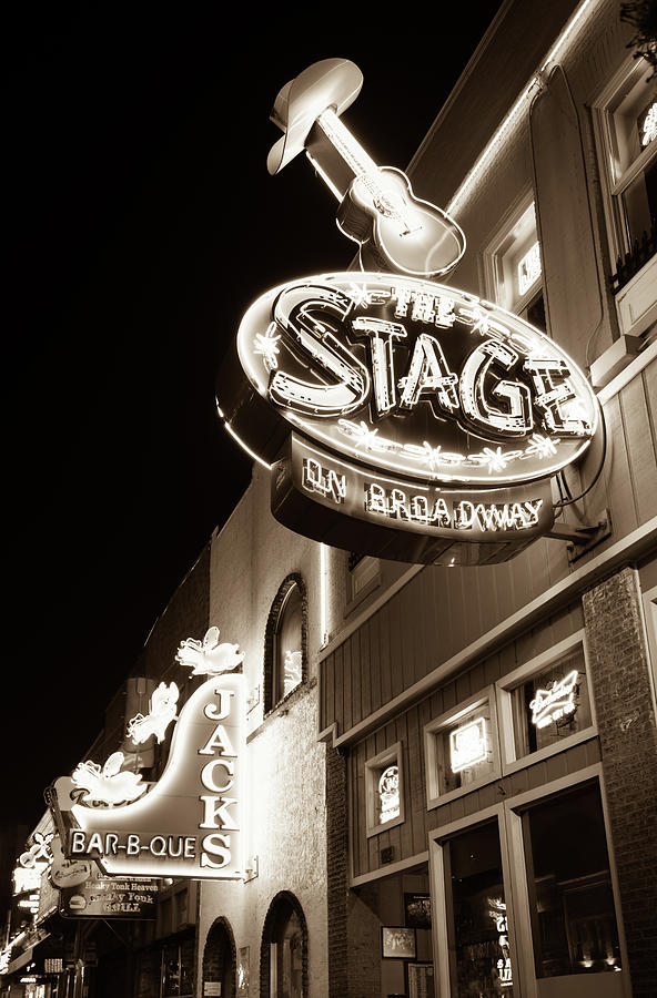 Nashville Photograph - The Stage on Broadway in Sepia - Nashville by Gregory Ballos