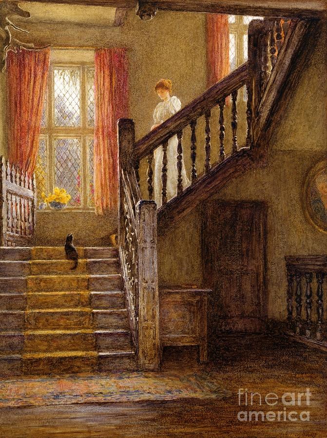 The Staircase Whittington Court Painting by Helen Allingham