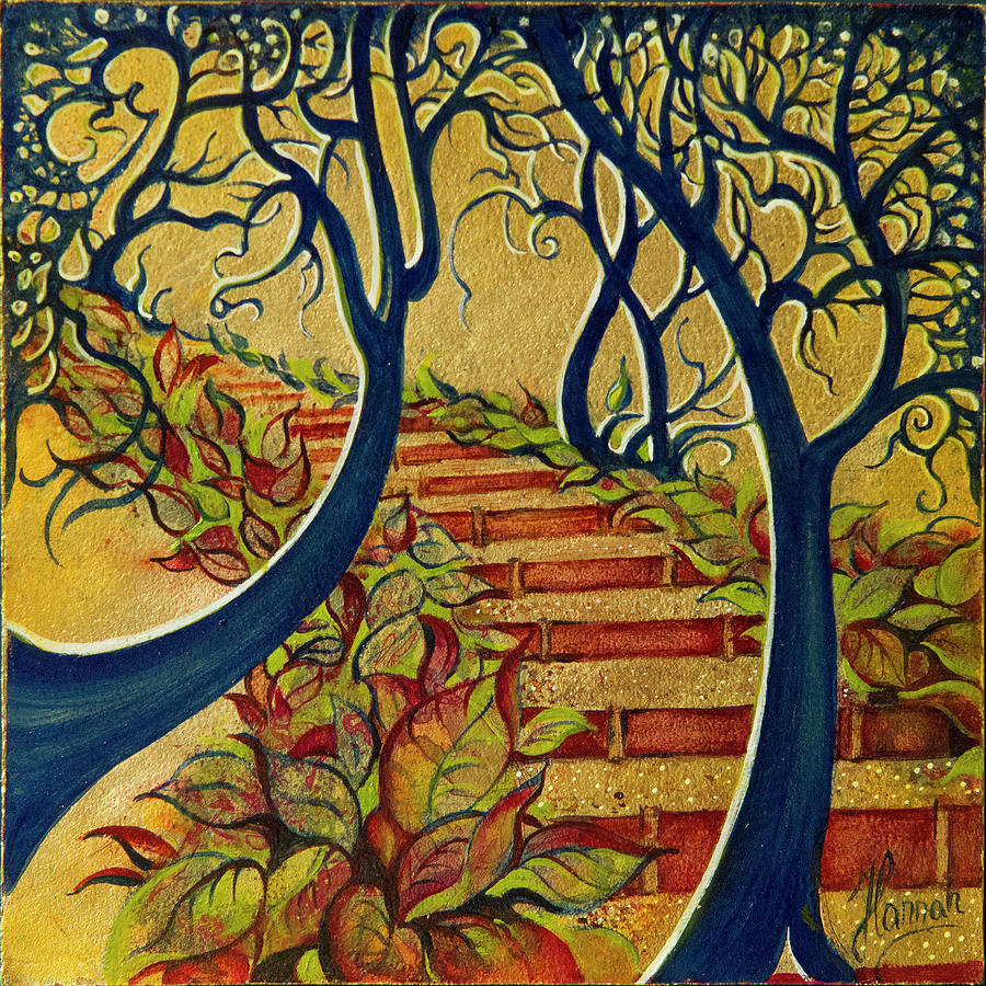 Gold Painting - The Stairs to Now by Anna Ewa Miarczynska Gold Painting - The Stairs to Now by Anna Ewa Miarczynska