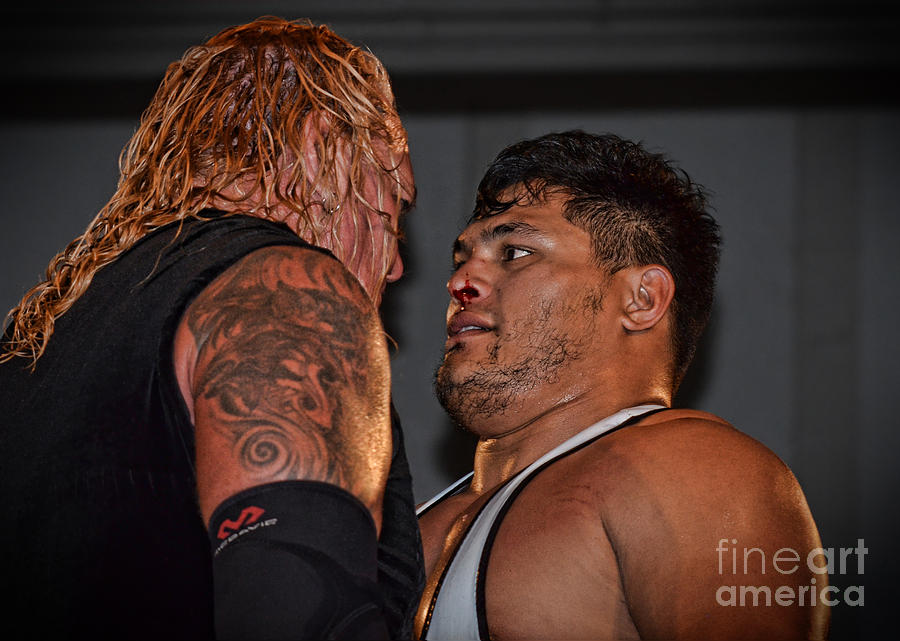 Portrait Photograph - The Stare Down Pro Wrestlers Gangrel and Mr. Athletic Jeff Cobb by Jim Fitzpatrick