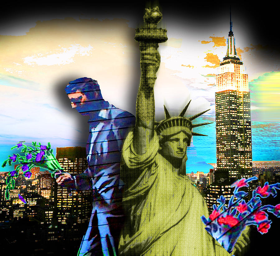 Flower Painting - The Statue of Liberty and A Banksy Pass In The Night by Tony Rubino