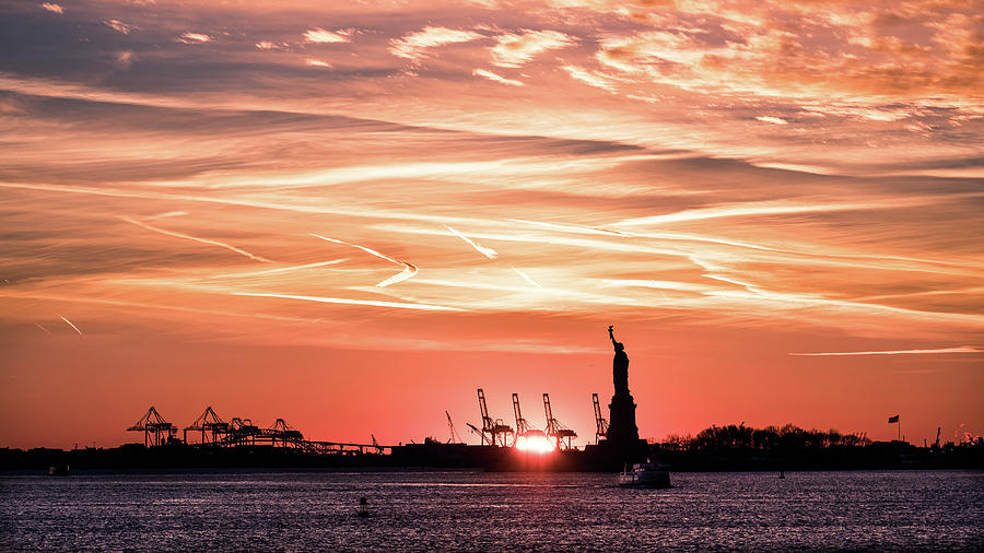 Architecture Photograph - The Statue of Liberty at sunset - New York - Travel photography by Giuseppe Milo