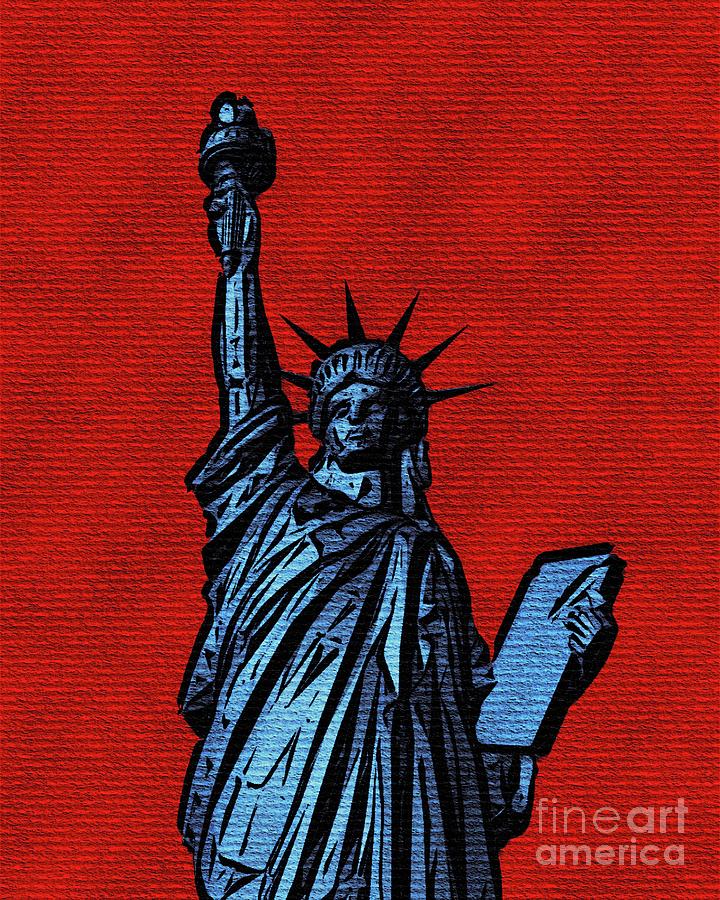 The Statue Of Liberty On Red Painting