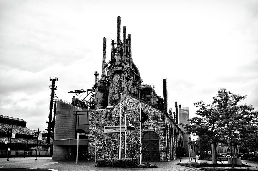The Steel Mill at Bethlehem Pa in Black and White Photograph by Bill Cannon