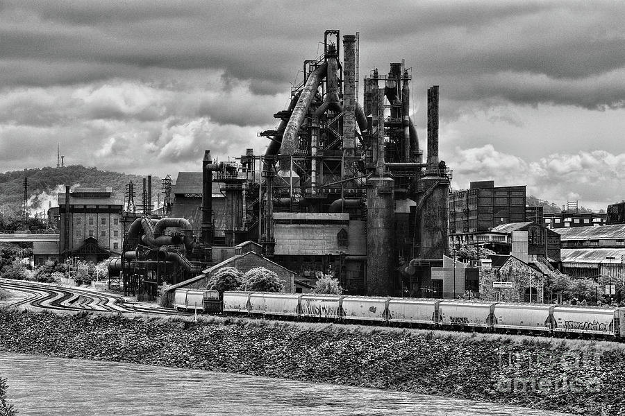 The Steel Mill From Across the River in Black and White Photograph by Paul Ward