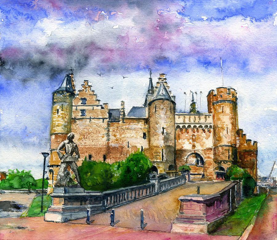 The Steen Castle Antwerp Belgium Painting by John D Benson