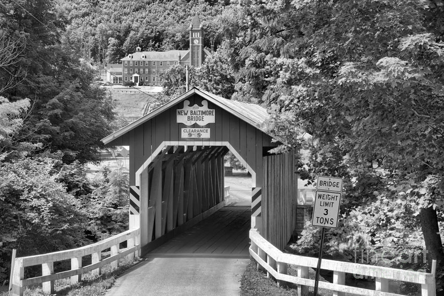 The Steeple Behind The Bridge Black And White Photograph by Adam Jewell