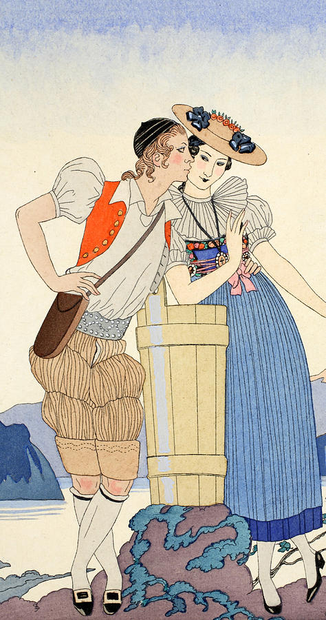 Georges Barbier Painting - The Stolen Kiss by Georges Barbier
