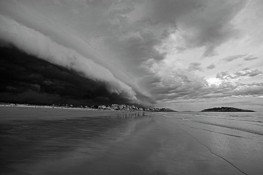 The Storm Rolling in to Good Harbor Beach Gloucester MA Black and White Photograph by Toby McGuire