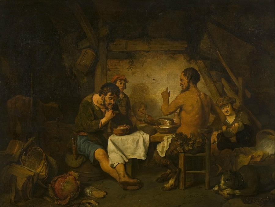 The Story of the Farmer and the Satyr from Aisopus Fables Painting by Gerbrand van den Eeckhout