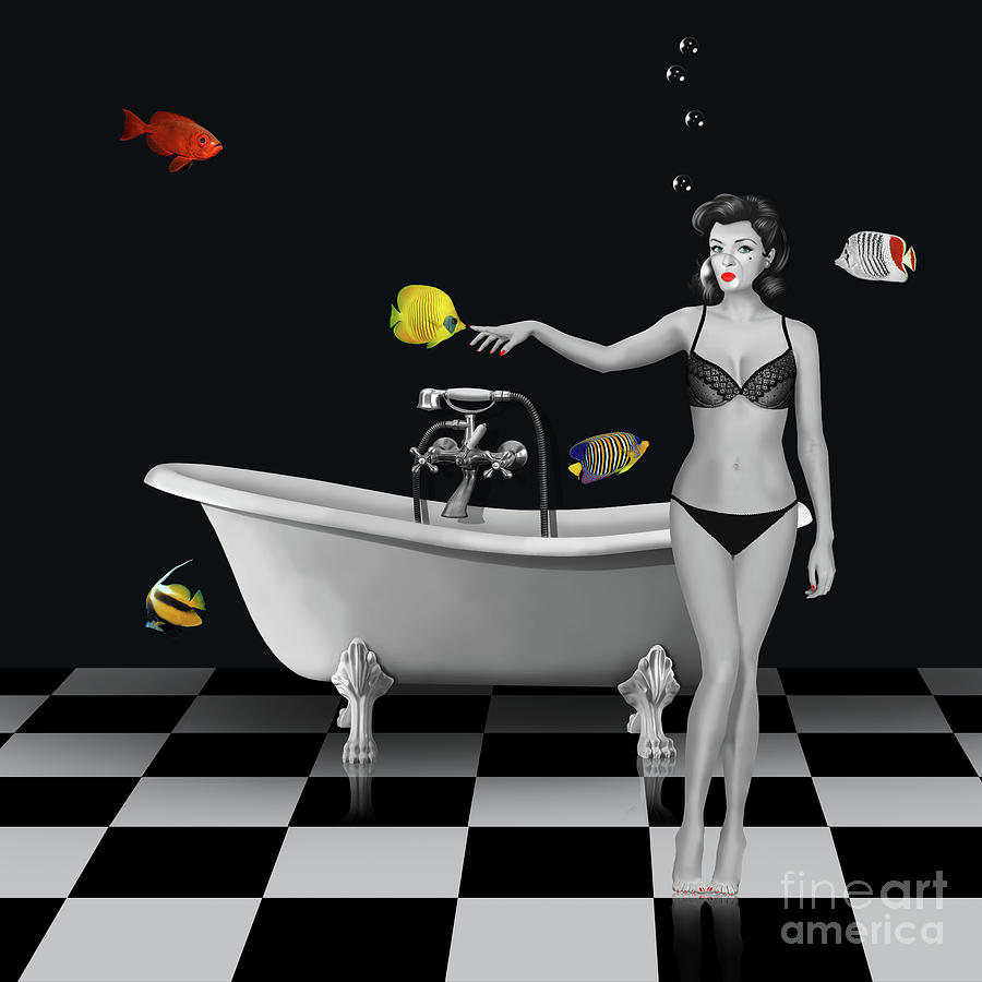 Fish Digital Art - The strange bathroom by Monika Juengling
